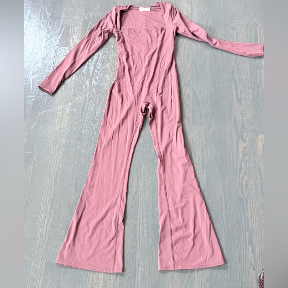 Long Sleeve Square Neck Jumpsuit in Dusty Rose